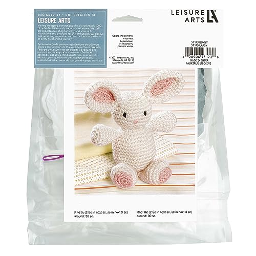 LEISURE ARTS Little Crochet Friend Animals Crochet Kit, Bunny, 8", Complete Kit, Learn to Animal Starter Kit for All Ages, Includes Instructions, DIY Amigurumi Kits