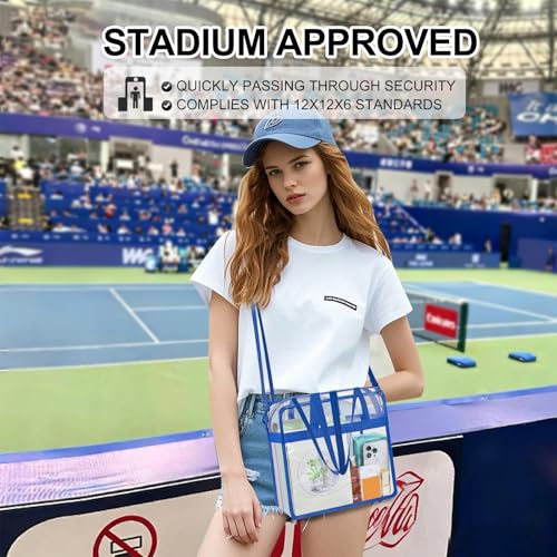 Clear Bag for Stadium Events 12×6×12 Clear Tote Bag | See Through Bag with Removable Shoulder Strap for Concert,Sport,Festival - color: Blue, style: Main Pocket Only