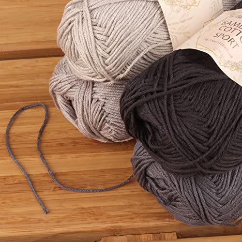 JubileeYarn Bamboo Cotton Sport Yarn - 50g/Skein - Shades of Grey - 4 Skeins - color: Shades of Grey, size: 4 Skeins