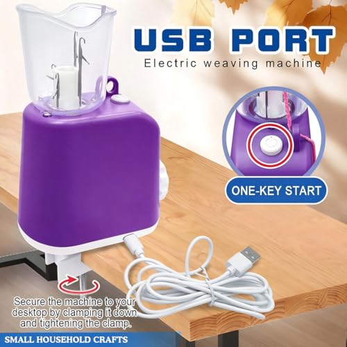 Abaodam Automatic I-Cord Knitting Machine: Electric i-Cord Maker Tool Knitter Crochet Machine - Knitting Yarns Efficiently - Hands-Free for DIY Crochet Projects - color: Purple