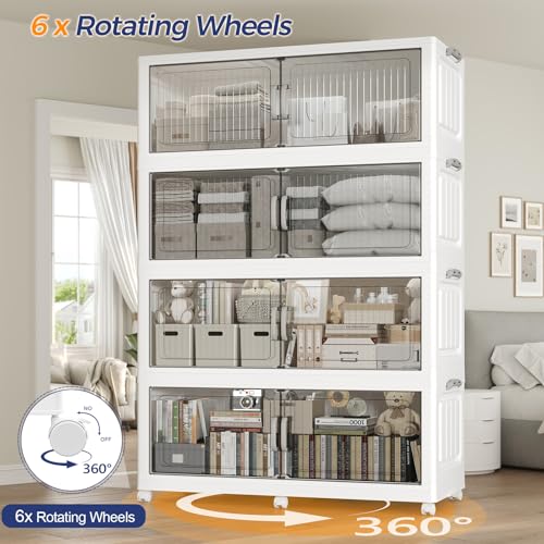 200Gal Extra Large Stackable Storage Bins with Lid, 800QT Foldable Collapsible Storage Box with Doors & Wheels, Plastic Organizer for Bedroom Kitchen Garage Dorm, 4Pack - size: 50Gal-4Pack