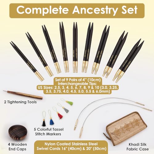 Lantern Moon Ancestry Interchangeable Circular Knitting Needle Set 4" (10cm) | 9 US Sizes (2.5 to 10) - size: Ancestry