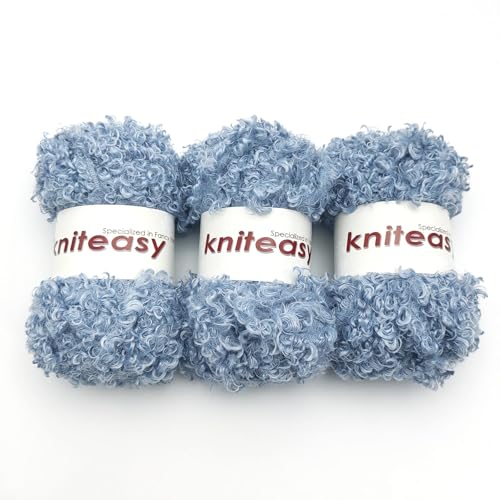 Teddy Fur Curly Yarn, 3 Skeins (150g/5.3oz Total, 15mm Thick), Chunky Faux Fur Eyelash Yarn, Super Soft Fluffy Yarn for Doll Hair Weaving, Crochet, Knitting, Amigurumi (Light Blue) - color: Light Blue