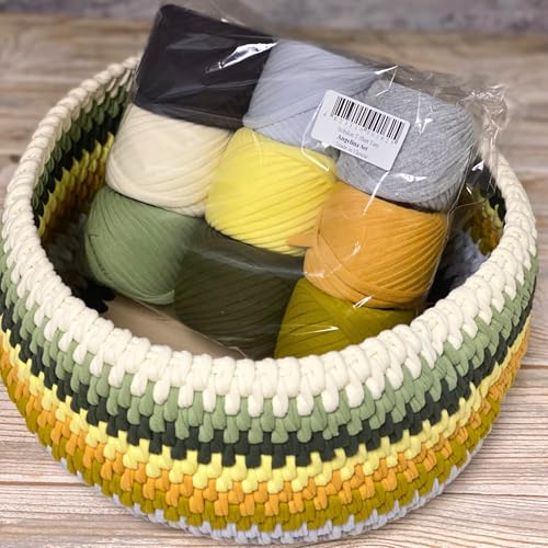 Bobilon 7-9 mm T-Shirt Yarn Kit - 9 Cotton Balls, Crochet - Angelina Set | 9 balls of 100% cotton t shirt yarn, 196 yds total, 7-9 mm; matching colors for crochet, knitting and macrame - color: Angelina