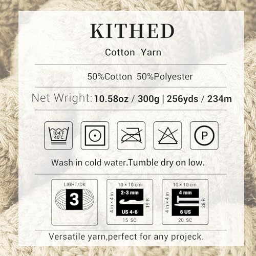 Cotton Yarn，10.5oz，526yard，3 Pack ，Soft Yarn for Crocheting and Knitting (27 Sky Blue) - color: 27 Sky Blue