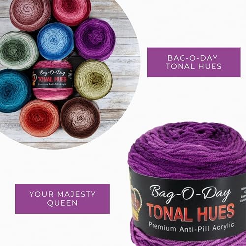 Mary Maxim Bag-O-Day Tonal Hues Ombre Yarn for Crocheting and Knitting, Medium Worsted Weight Anti-Pilling Acrylic Yarn Cake - 280 Yards, 5.3 OZ, Your Majesty Queen - color: Your Majesty Queen