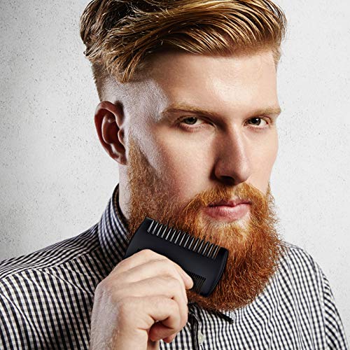 3 Pieces Beard Comb for Men Natural Sandalwood Wooden Mustaches Combs Dual Action Teeth Beard Comb with 3 Pieces Pocket Faux Leather Case for Beards Mustaches(Black) - color: Black