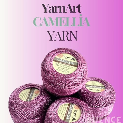 Yarnart Camellia Metallic Shimmer Fine Yarn - 70% Polyester, 30% Metallic, 192m, 20g, Crochet Thread, Lace, Embroidery, Jewelry Making, and Decorative Craft Yarn, 1.25mm (Mulberry Silver, 20g Skein) - color: Mulberry Silver, size: 20g Skein