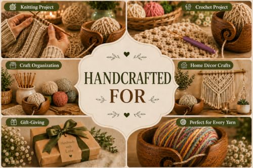 Handmade Wood Yarn Bowl Holder, Knitting Supplies Crochet Skien Organizer | 6 x 2.5 Inch smooth spiral slot, non slip base, prevents tangles, fits skeins crochet hooks, knitting needles & craft storage