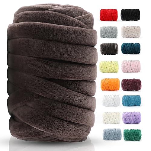 Chunky Yarn for Hand Knitting- Velvet Chenille Tube Yarns- Jumbo Yarns for Blankets, Pet Beds, Machine Washable (0.66 Lb/18.59 Yd), Easy No-Tool Arm Knitting & Crochet Project Yarn (Dark Brown) - color: Dark Brown