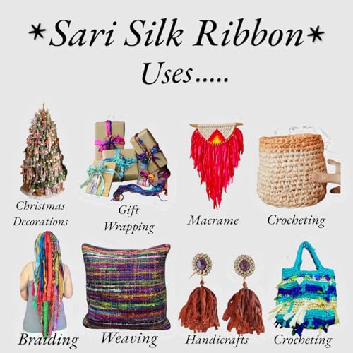 Maker's Craft Recycled Fuzzy Fringes Sari Silk Ribbon Yarn 35yards, 100Grams for DIY Knitting Crocheting Gift Wrapping, Christmas Decoration, Macrame Makers, Jewelry Making, Rugs Hooking (Magenta) - color: Magenta