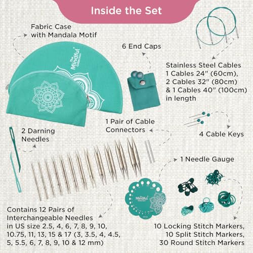 KnitPro The Mindful Collection Gratitude Interchangeable Needles Set 5" (13cm) | 12 US Sizes (2.5-17) with Accessories - size: Gratitude