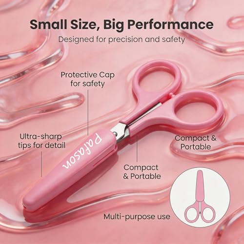 PAFASON Small Travel Sewing Craft Scissors Set Straight Precision Fine Tip | Stainless Steel for Quilting Knitting Embroidery Cross Stitch Crochet Thread Yarn Paper Detail Cutting Safety Case - color: Straight 4in Pink + Straight 4in Purple