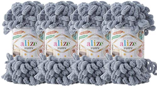 4 skn/Ball Alize Puffy Baby Big Loop Blanket Yarn 100% Micropolyester Soft Yarn 400gr 39.3 yds (428-Medium Grey) - color: 428-Medium Grey