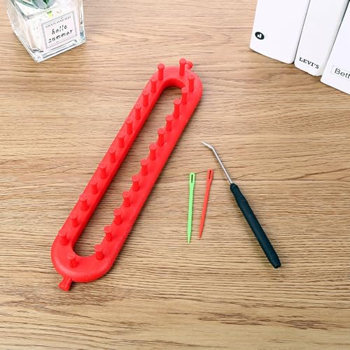 Rectangle Knitting Looms，Plastic Weaving Looms Set，Weaving Loom，Scarf Hats Making Tools，DIY Crocheting Handmade Craft Kit with a Crochet Hook and Needle for Knitting Lovers，26 cm (Red) - size: Rectangle,26cm,Sparse Pegs