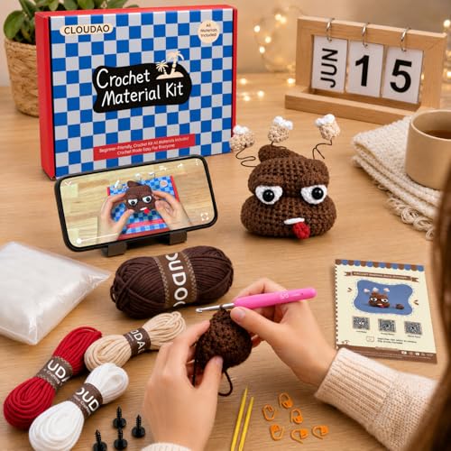 CLOUDAO 2 Pack Beginner Amigurumi Crochet Kit, Koala & Funny Poop DIY Craft Sets with Complete Supplies & Step-by-Step Tutorials
