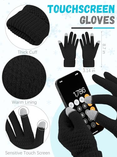 LOROME Winter Beanie Hat Scarf Gloves, Warm Fleece Knit Neck Scarf Set Gift | Hats Gloves Scarf Set, Touchscreen Gloves, Universal Size Neck Scarf Set Winter Gifts for Unisex Adult Winter Wear - color: Black