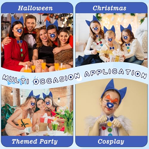 Mototo Zoo Animals Costume Accessories Set Animal Ears Headband for Adult with Tail Bow Tie for Halloween Dress Up Party - style: Blue Cat