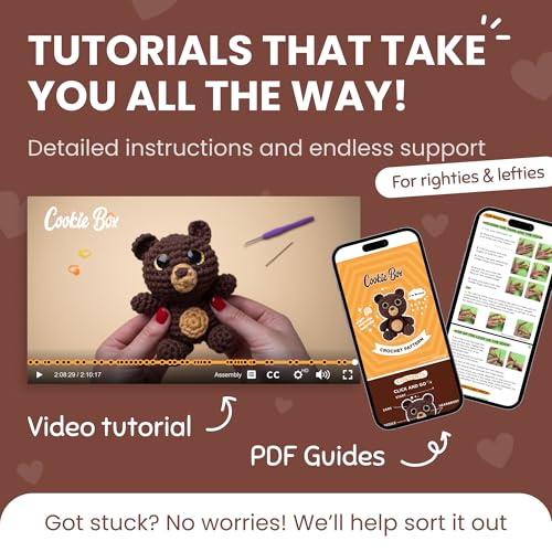 Cookie Box Crochet Kit for Beginners, Bear Bruno | All Materials Included, Step-by-Step Video Tutorials, PDF Patterns, Easy DIY Craft, Amigurumi and Knitting Gift Set - color: Brown