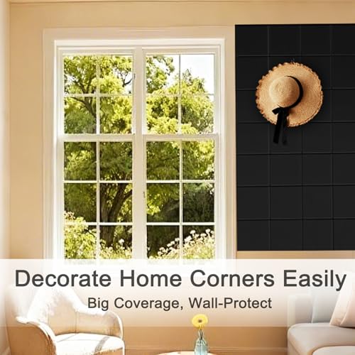 24 Pack Large Felt Bulletin Board for Walls, 48" x 72" Mega Coverage (24 SQ FT), 12"x12" Square Pin Board Tiles with 60 Push Pins & 140 Strong Adhesive Tabs, Black - color: Black