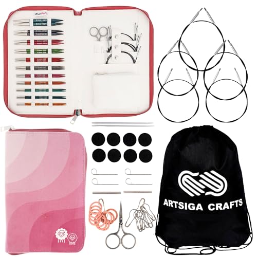 KnitPro Dreamz Regal 4-Inch Interchangeable Circular Knitting Needle Set | US 2.5, 3, 4, 5, 6, 7, 8, 9, 10, 10.5, 11 Incl. 5 Memory-Free Cables, 8 Caps, 4 Keys, 2 Connectors, Fabric Case, Project Bag