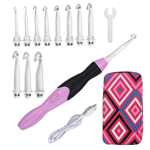 Yarniss Lighted Crochet Hook Set,11 Size Rechargeable Crochet Hook 2.5~8mm | Rechargeable Crochet Hooks with USB Cable,Glow In Dark Better for Night Crocheting - color: Pink-11 Size with Light