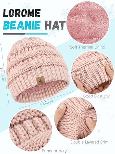 LOROME Winter Beanie Hat Scarf Gloves, Warm Fleece Knit Neck Scarf Set Gift | Hats Gloves Scarf Set, Touchscreen Gloves, Universal Size Neck Scarf Set Winter Gifts for Unisex Adult Winter Wear - color: Indi Pink