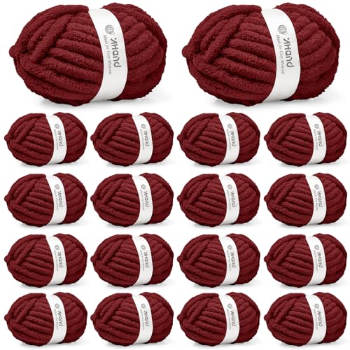 Inhand Dark Red Chunky Chenille Yarn for Hand Knitting,Thick Bulky Mom Blanket Yarn for Crocheting,Soft Fluffy Yarn for Mother’s Day Gifts and Crafts for Women/Grandma,18 Pack (29.5Yds/8.4oz Each) - color: Dark Red, size: 18 Pack