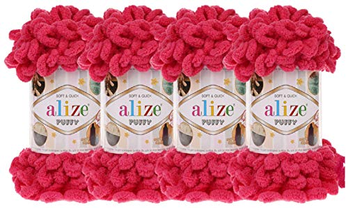 4 skn/Ball Alize Puffy Baby Big Loop Blanket Yarn 100% Micropolyester Soft Yarn 400gr 39.3 yds (149-Fuchsia) - color: 149-Fuchsia
