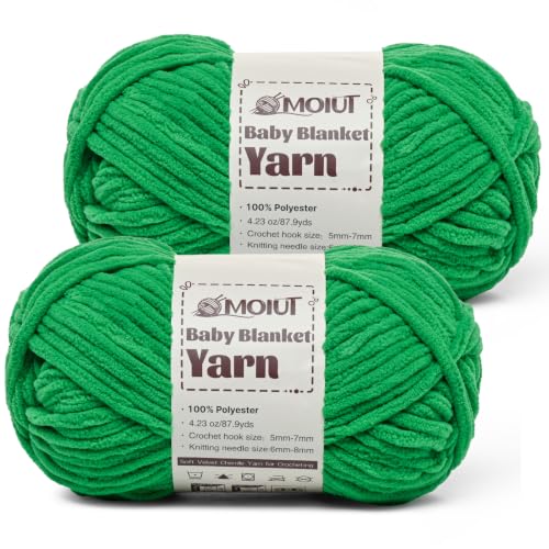 Fluffy Chunky Yarn for Crocheting, Chenille Crochet Yarn 6 Super Bulky, 2 Pack of 87.9 yds/4.23 oz Baby Blanket Yarn, Soft Velvet Yarns for Knitting Amigurumi&DIY Crafts/Hats/Socks(2 Fruit Green) - color: 2 Fruit Green