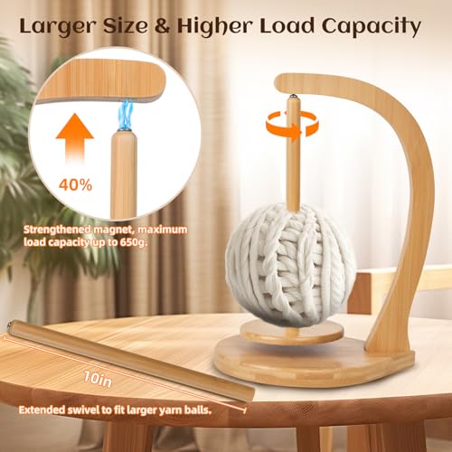 Wooden Yarn Holder for Knitting and Crocheting, Magnetic Crochet Yarn Holder, Spinner Yarn Holder for Crocheting, Crochet Accessories for Yarn Ball (Wood Color) - Large - color: Wooden Color
