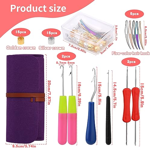 QMNNMA Dreadlock Crochet Hook, 48 Pcs Loc Crochet Needle for Hair | 6 Dreadlock Crochet Needle, Crochet Hooks for Hair, Different Size Bent Latch Hook with Purple Case and Dreadlocks Tool - color: purple