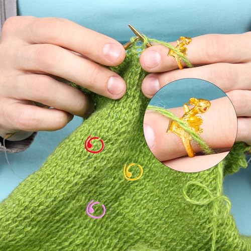 HUISUYTON Dragon Crochet Rings, 4Pcs Crochet Tension Rings | Adjustable Yarn Ring for Finger, Knitting Crochets Loop Ring for Women Mother Grandma Gifts - color: Colorful