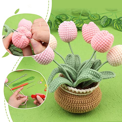 kgxulr Crochet Kit, Tulip Crochet Kit for Beginners, Knitting Kit | Beginner Crochet Kit, Crochet Flower Kit with Step-By-Step Video Tutorials, Beginner Crochet Kit for Adults - color: A-Tulip