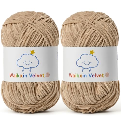 2 Pack Fluffy Chenille Yarn for Crocheting, Baby Yarn for Crocheting Soft, 100g/3.5oz Velvet Amigurumi Yarn, Fingering Weight Yarns for Crocheting Baby Blankets、DIY Craft.(2 Light Coffee) - color: [2 Light Coffee]