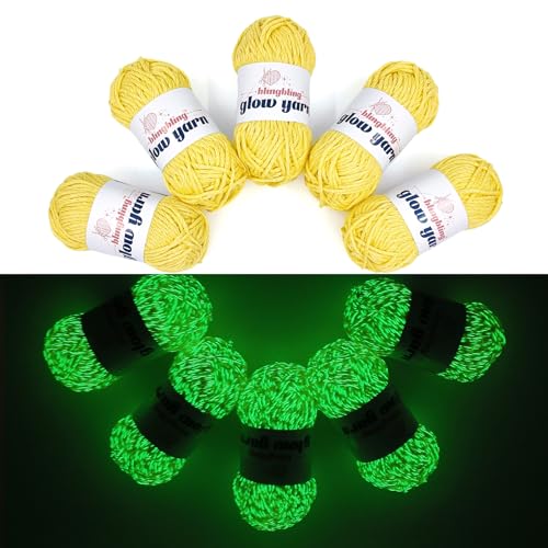 Glow in The Dark Yarn - 5 Pack Colorful-1 (260g/9oz | 273 Yards), Knitting & Crochet Thread for DIY Crafts, Christmas Gifts, Doll Making (Banana Yellow) - color: Banana Yellow