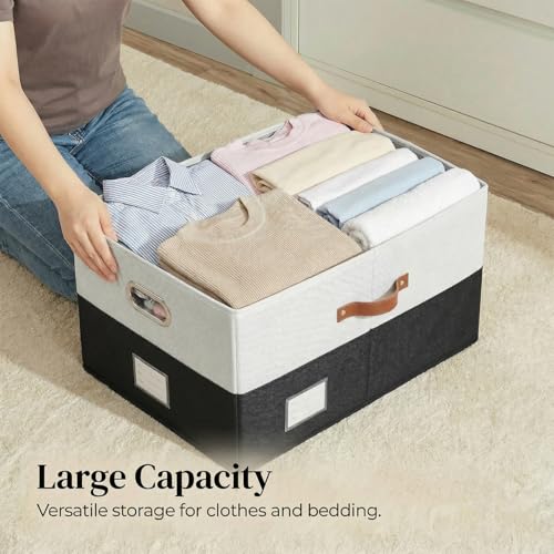 PRANDOM Storage Bins with Lids [3-Pack] Linen Fabric Foldable Storage Boxes Organizer Containers Baskets Cube with Cover for Bedroom Closet Office Grey&Black (23.4X15.9X11.4) - color: Black & White, size: XL(3-Pack)