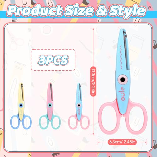 3-Pack Decorative Edge Scissors, Zigzag & Wavy for Scrapbooking | stainless steel blades,comfortable non-slip handles.Perfect for scrapbooking, classroom projects,DIY cards,and kids' crafts