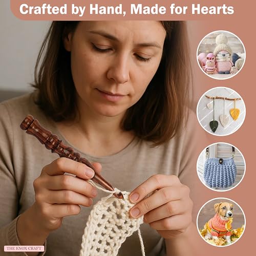 THE KNOX CRAFT Crochet Hook Set – Wooden Ergonomic Hooks for Crocheting Yarn (4mm to 10mm), Soft Grip Crochet Needles, Knitting & Crochet Gift for Beginners (Set of 7) - size: (4mm to 10mm)