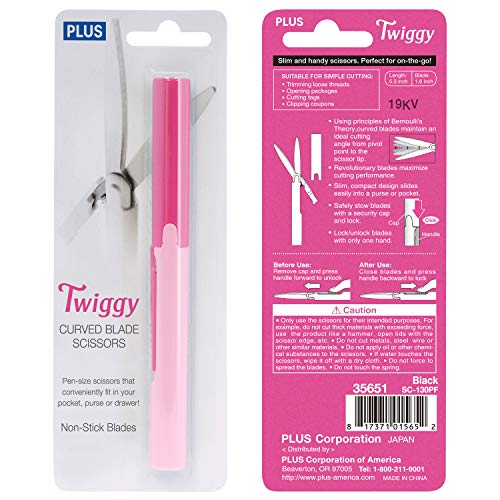 Plus Pen Style Non-Stick Compact TSA Twiggy Scissors with Cover, Pink - color: Rose, size: 1-Pack
