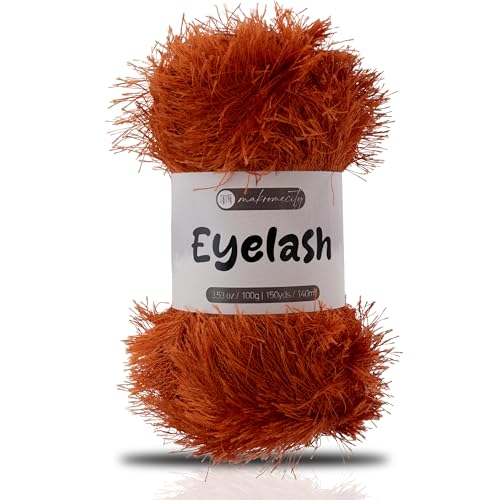 Makromecity Eyelash Yarn – Fuzzy Fun Fur Yarn, 3.53 Oz (100g) 150 yd (140m), Weight 3 Light, Premium Polyester Novelty Feather Yarn for Scarves, Amigurumi, Plush Toys & Craft (Brick, 1 Skein) - color: Brick, size: 1 Skein