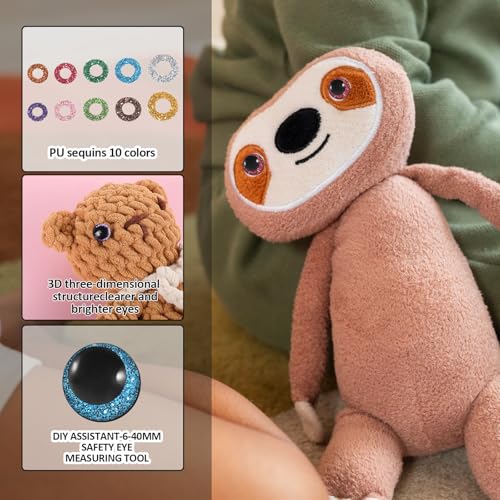 HJZHII 120Pcs 3D Glitter Eyes for Amigurumi, 12-20 mm Plastic Safety Eyes for Crocheting with Washers Craft Crochet Doll Eye for Plush Stuffed Animals DIY Gifts Doll Decorations