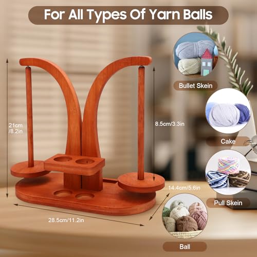 Wooden Yarn Holder, Yarn Ball Holder Wooden,Smooth Rotating Yarn Spinner with Double Spindles, Double Yarn Ball Holder Stand, Spinning Yarn Holder for Crochet Lovers