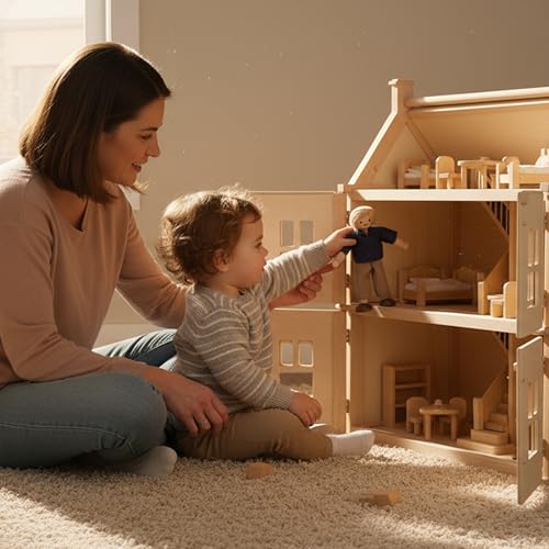 PlanToys® Mother Dollhouse Figurine Wooden Poseable 1:12 Scale 5-Inch Doll | mom character, doll house people accessories, bendable arms, girls pretend play, montessori storytelling role gift ages 3+ - color: Caucasian Dad
