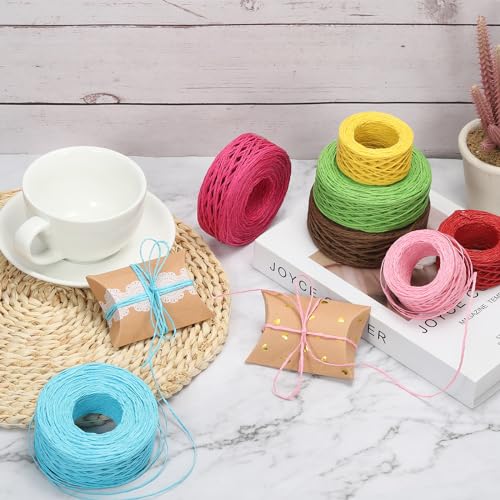 PATIKIL 328 Feet Raffia Ribbon, Raffia Yarn Paper Rope Twine String, Red | for Crochet Bags Craft Festival Gifts Bouquets Wrapping - color: Red