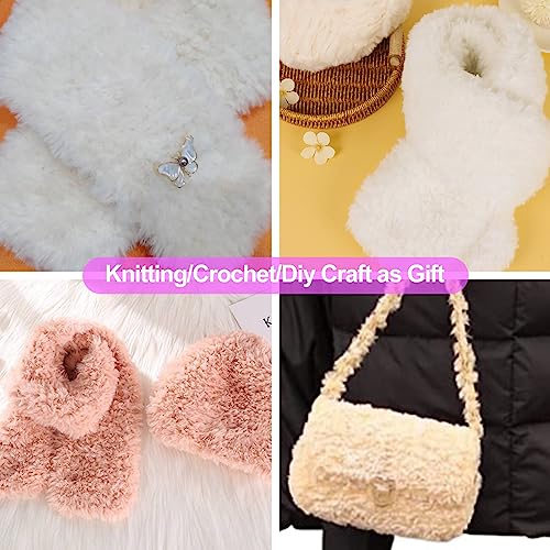 BEEFLYING 2 Roll Skeins Super Soft Fur Yarn Chunky Fluffy Faux Fur Yarn Fluffy Eyelash Yarn for Crochet Knit Blanket Rug Clothes Knitting-2×30m(2×32.8yds,51g×2) - color: White