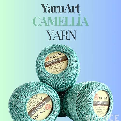 Yarnart Camellia Metallic Shimmer Fine Yarn - 70% Polyester, 30% Metallic, 192m, 20g, Crochet Thread, Lace, Embroidery, Jewelry Making, and Decorative Craft, 1.25mm Hook (Cottage Green, 20g Skein) - color: Cottage Green, size: 20g Skein