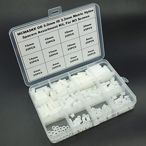 300PCS OD 5mm ID 3.2mm Nylon Round Unthreaded Spacers Standoffs Assortment Kit, Wall Plate spacers for M3 Screws,Clearance Spacers(White) - size: OD 5mm ID3.2mm