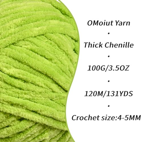 3 Pack Lime Green Fluffy Velvet Yarn for Crocheting, Chunky Chenille Baby Blanket Yarn for Crocheting, Soft Fuzzy Puzzle Yarn for Knitting, (100g/3.53oz Each) Bulky Thick Amigurumi Crochet Yarns - color: 3 Lime Green