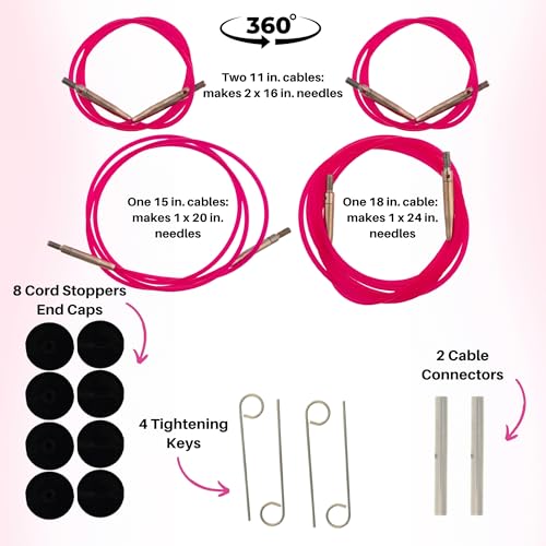 Lykke Blush 3.5-inch Interchangeable Circular Knitting Needle Set | Standard US 3, 4, 5, 6, 7, 8, 9, 10, 10.5 Magenta Case, Birch Semi-Sharp Tips, Smooth Metal Joins, 360-Cables, Project Bag - color: Blush-with-Magenta-Case